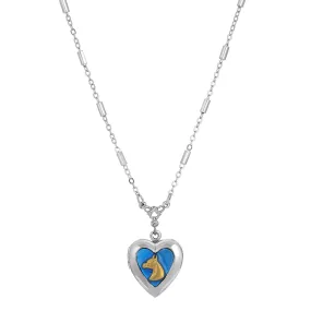 1928 Jewelry Sapphire Blue Horse Heart Locket Necklace 16 + 3 Extender