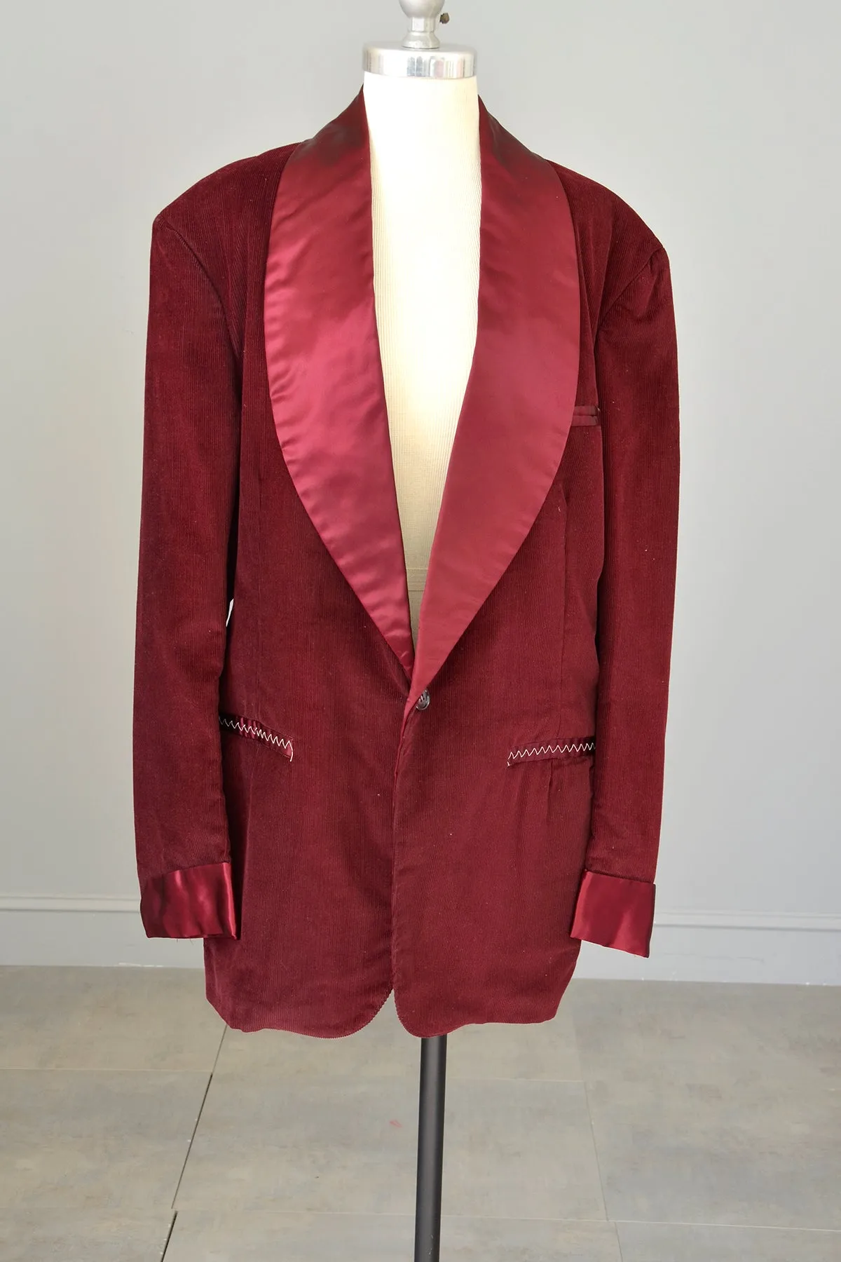 Amazing! 1950s 60s Burgundy Corduroy Satin Unworn Dinner Jacket Blazer