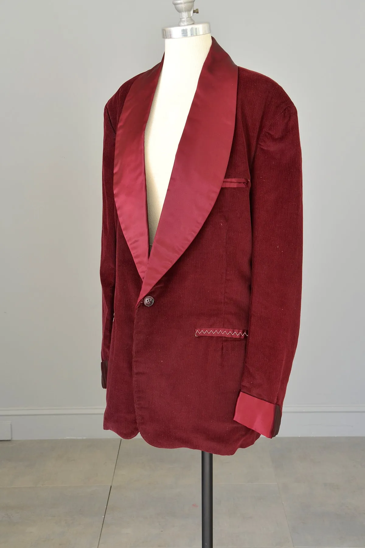 Amazing! 1950s 60s Burgundy Corduroy Satin Unworn Dinner Jacket Blazer