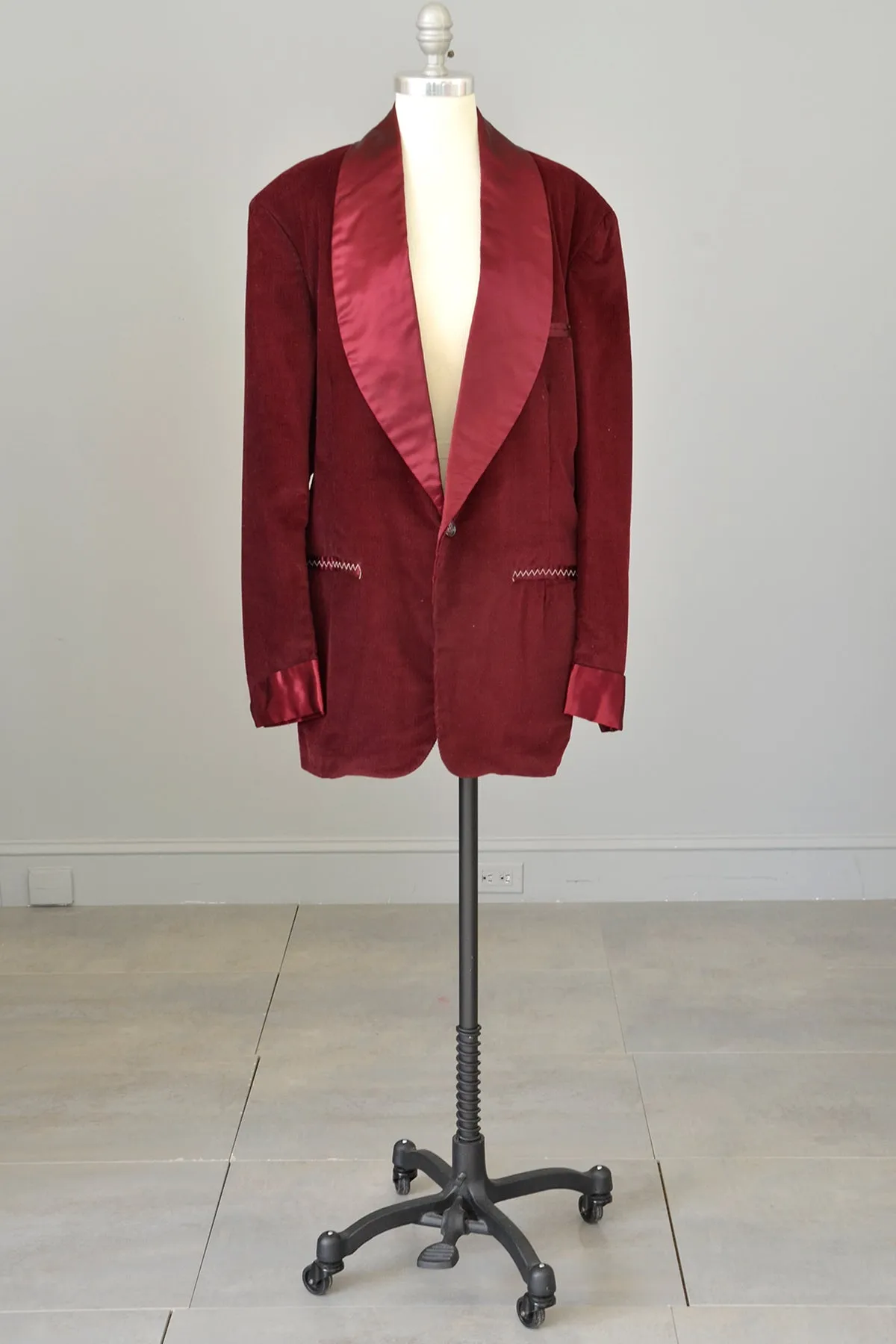 Amazing! 1950s 60s Burgundy Corduroy Satin Unworn Dinner Jacket Blazer