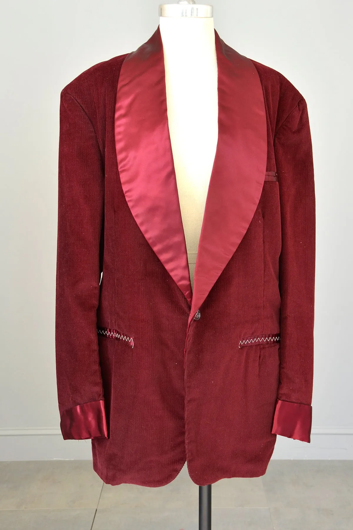 Amazing! 1950s 60s Burgundy Corduroy Satin Unworn Dinner Jacket Blazer