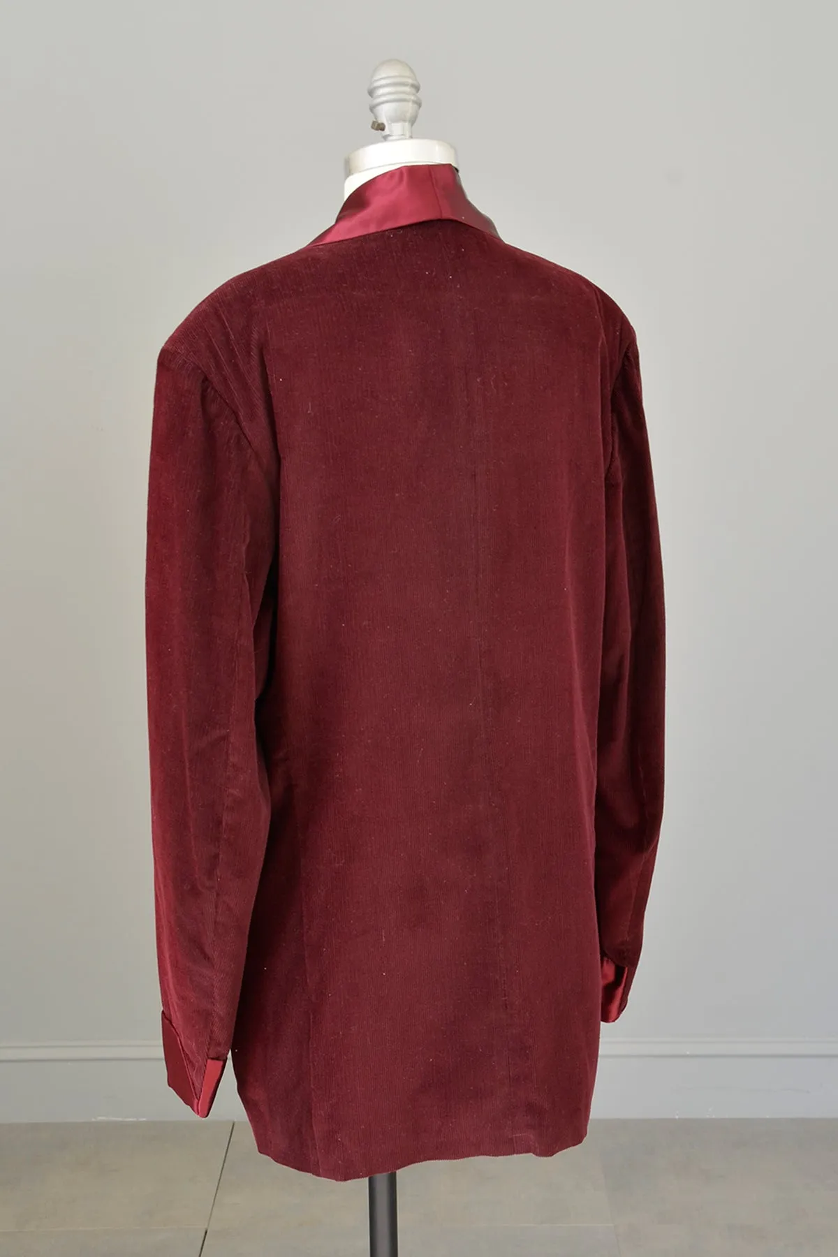 Amazing! 1950s 60s Burgundy Corduroy Satin Unworn Dinner Jacket Blazer