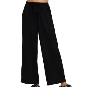 Appreciate You Wide Leg Linen Pants With Pockets Black