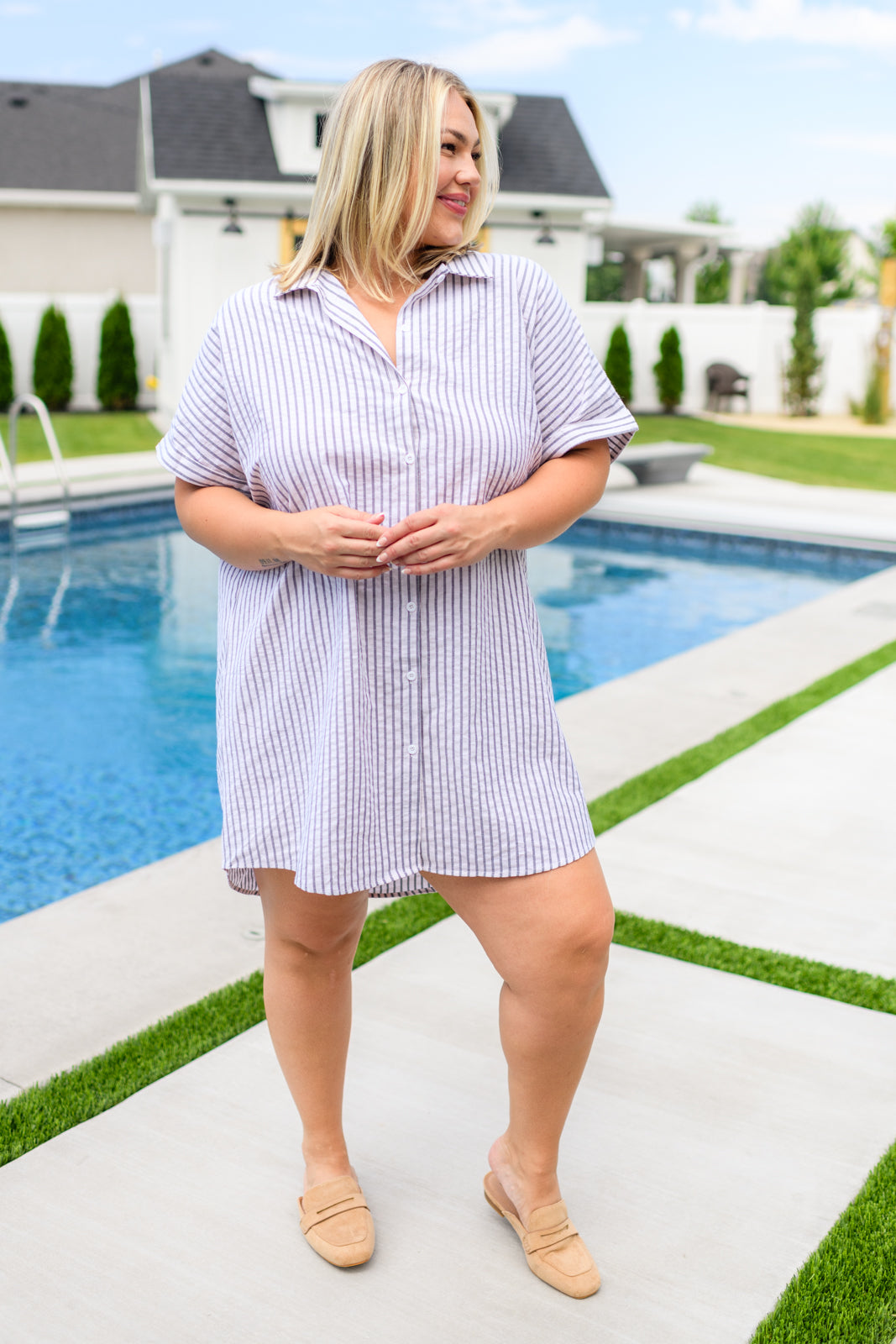 Beach Babe Striped Shirt Dress