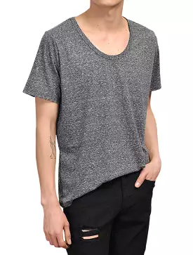 Black Casual Short Sleeve Tshirts Mens Tees Slub Fabric Scoop Neck Tops