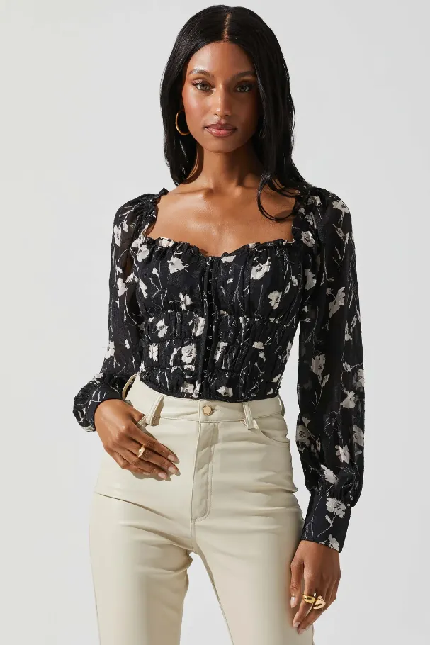 Black Cream Floral Amber Top