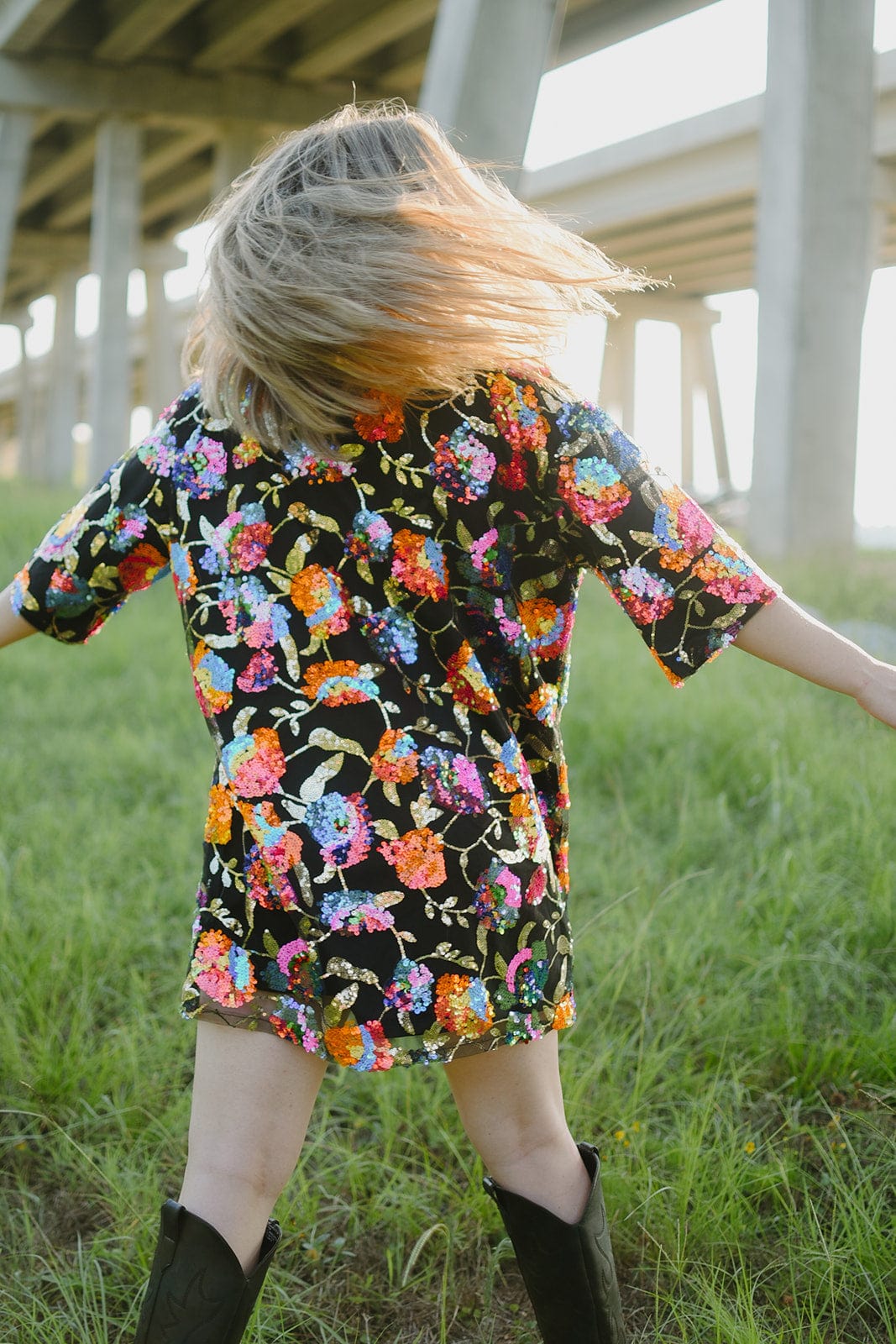 Black Multicolor Sequin Shirt Dress