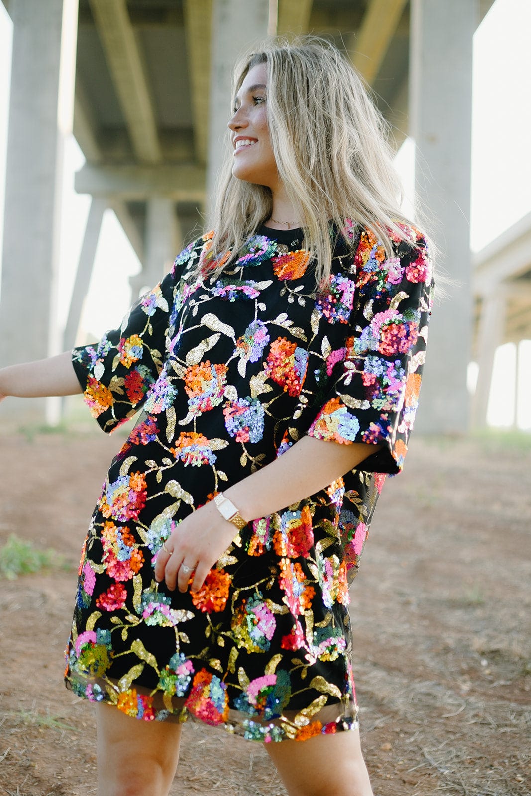 Black Multicolor Sequin Shirt Dress