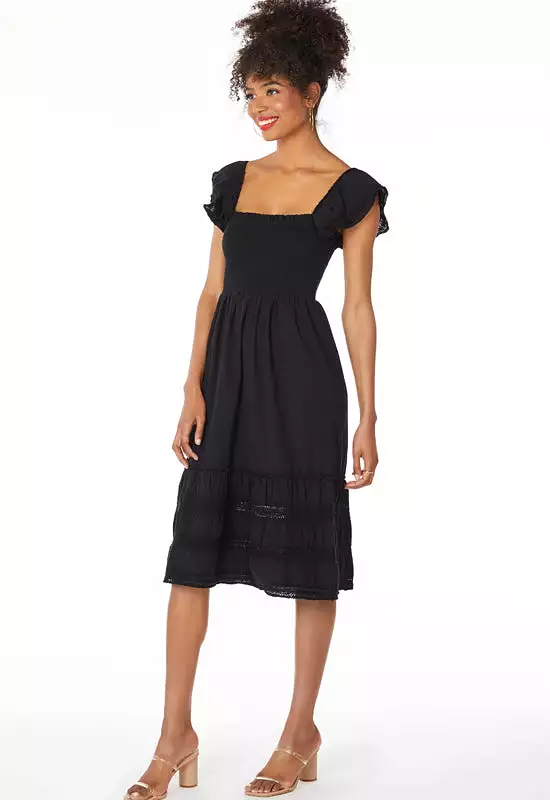 Bobi - Off Shoulder Mix Trim Dress Black