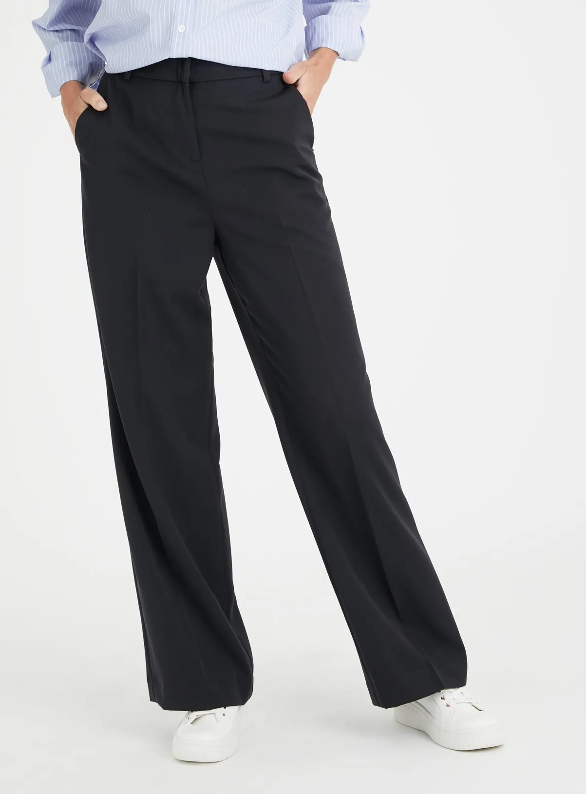 Buy Black Wide Leg Trousers 8L | Trousers | Tu