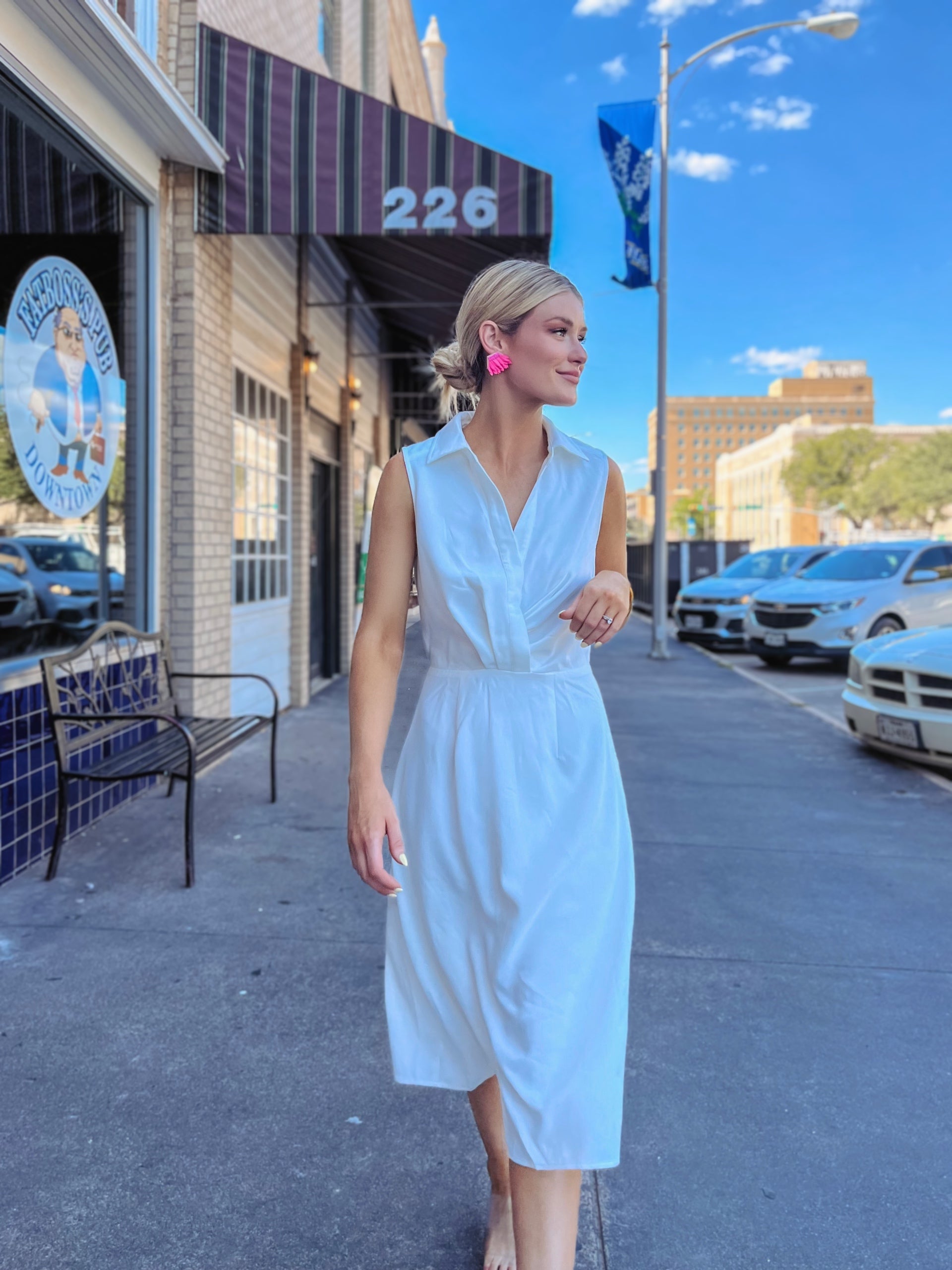 Collared Shirt Dress - White