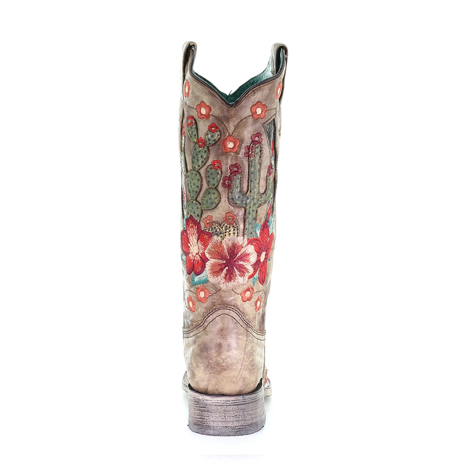 Corral Womens Cactus Flowers Cowboy Boots Leather Tan