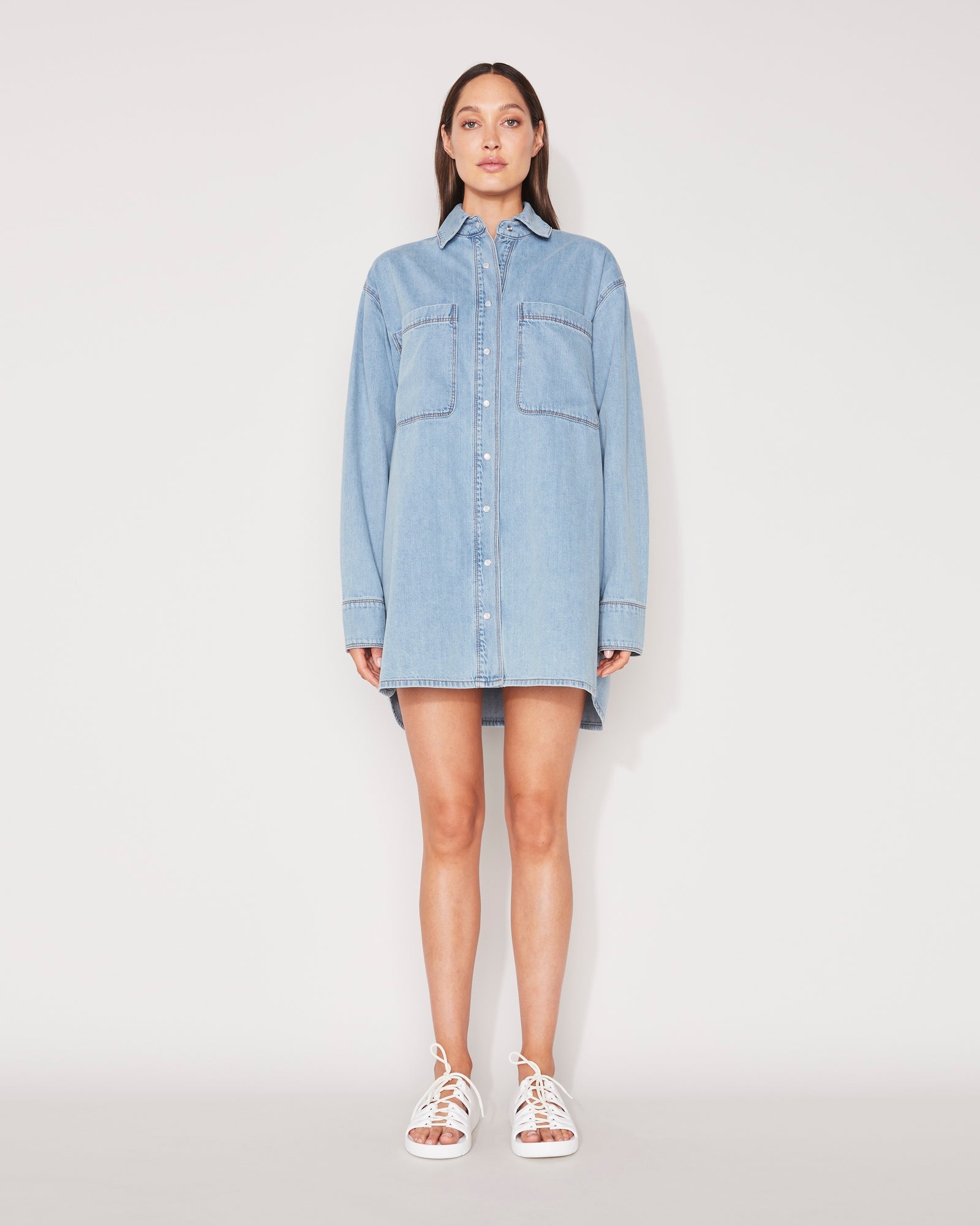 DENIM SHIRT DRESS - FADED INDIGO