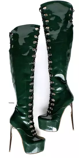 Emerald Green Military Lace Up Over Knee Boots