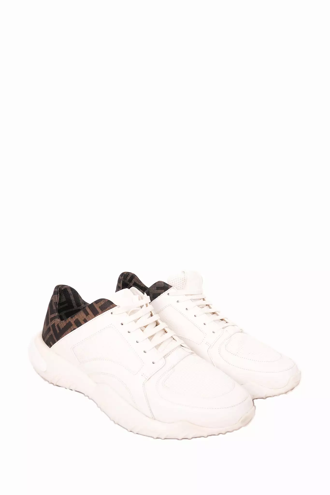 Fendi White Leather Low Top Sneaker With FF Logo Size 9