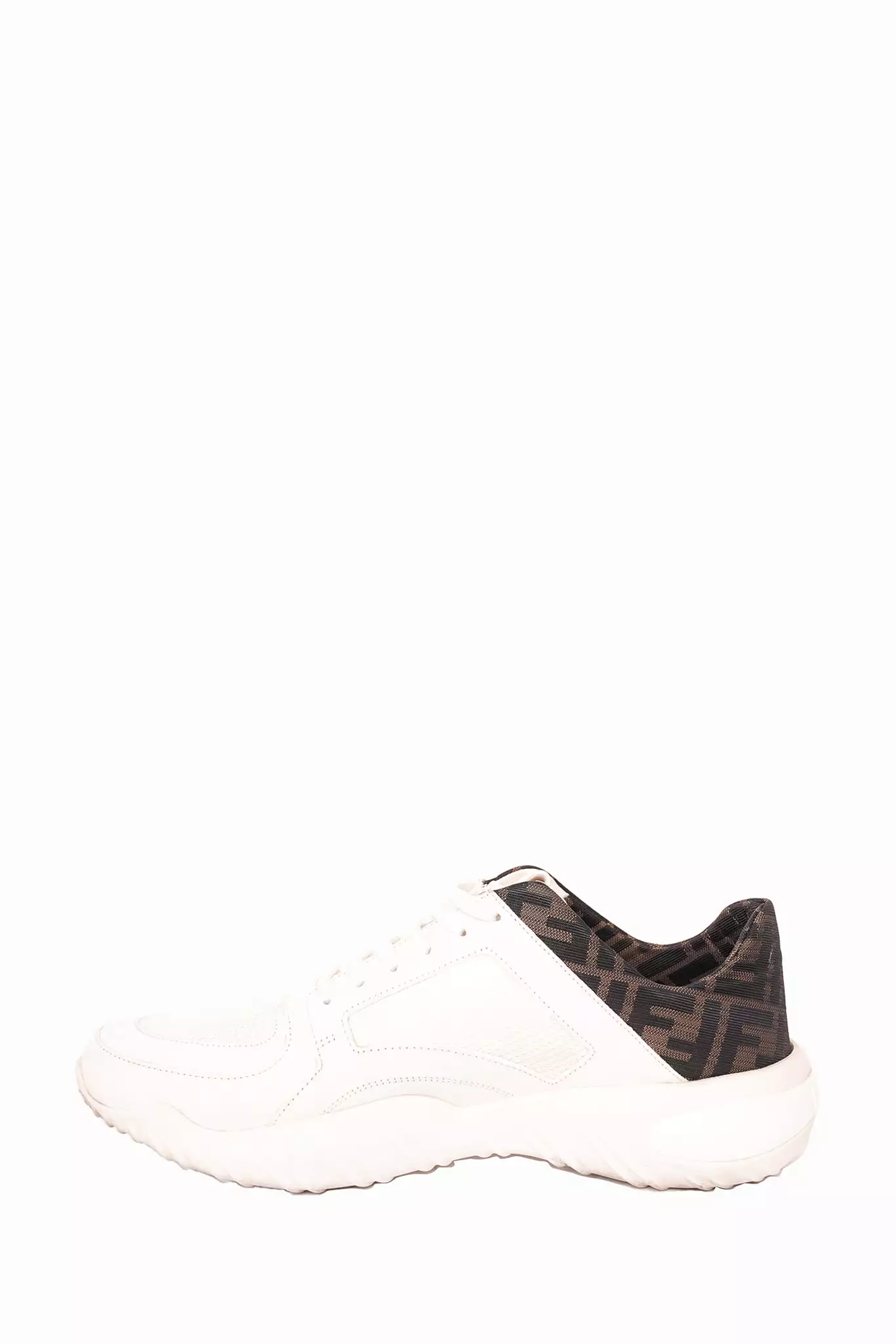 Fendi White Leather Low Top Sneaker With FF Logo Size 9