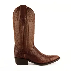 Ferrini Mens Cognac Leather Gator Belly D-Toe Stallion Cowboy Boots