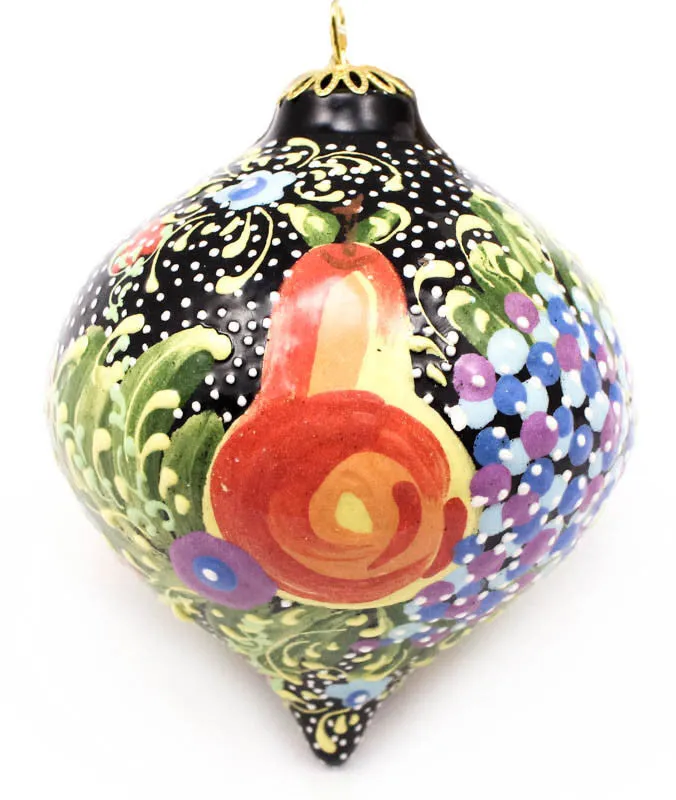 Glistening Pear and Berries Tear Drop Ceramic Ornament