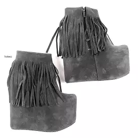 Gray Fringe Wedge Platform Boots