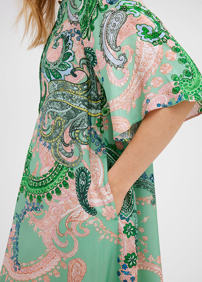 Gustav Anika long shirt dress 49511 Kjole - Neptune Green Paisley Print