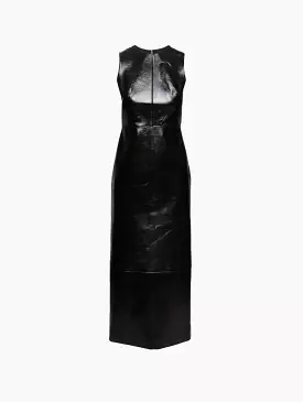 High Neck Leather Column Dress