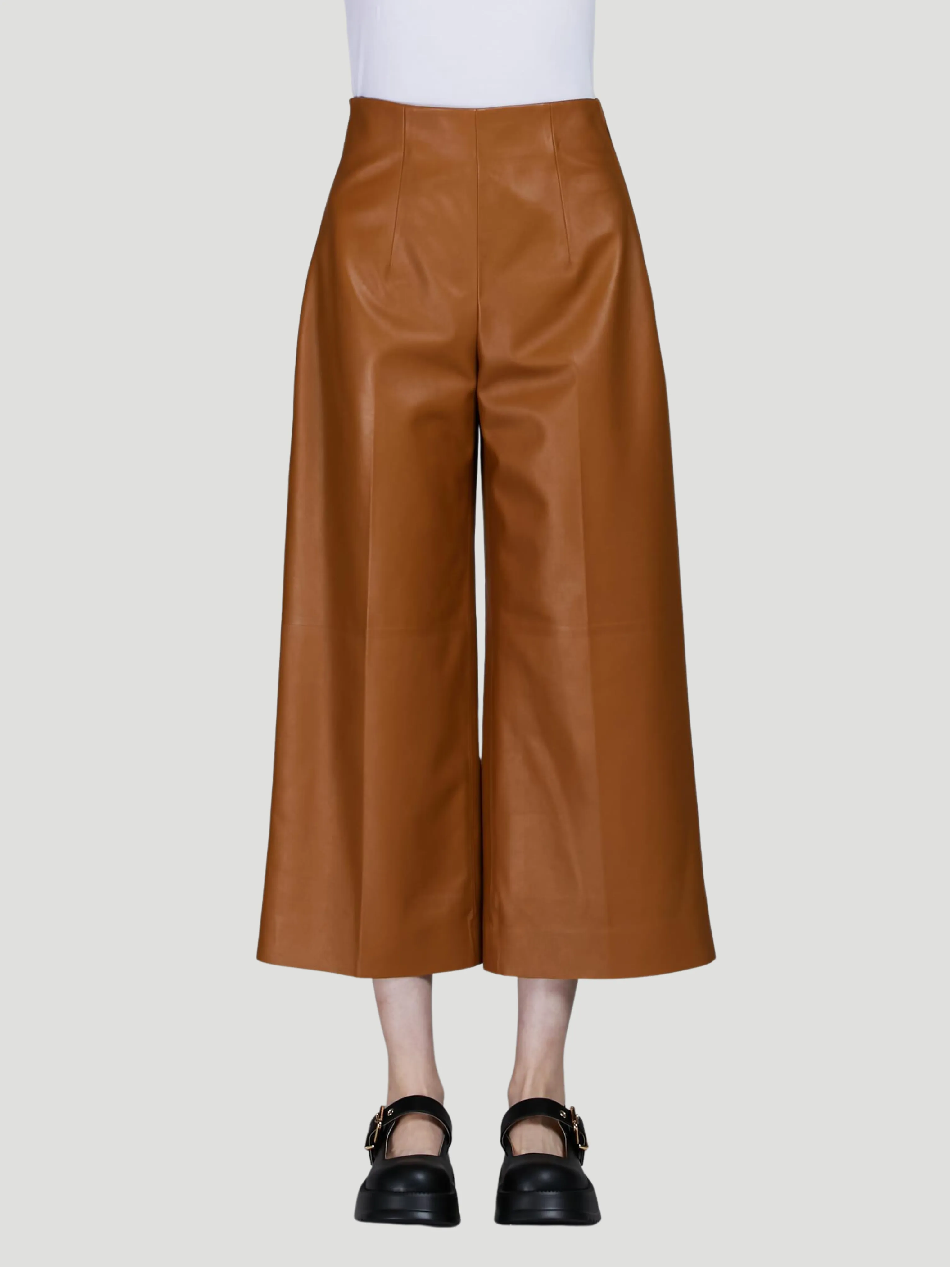 High-Waist Nappa Leather Trouser in Brown