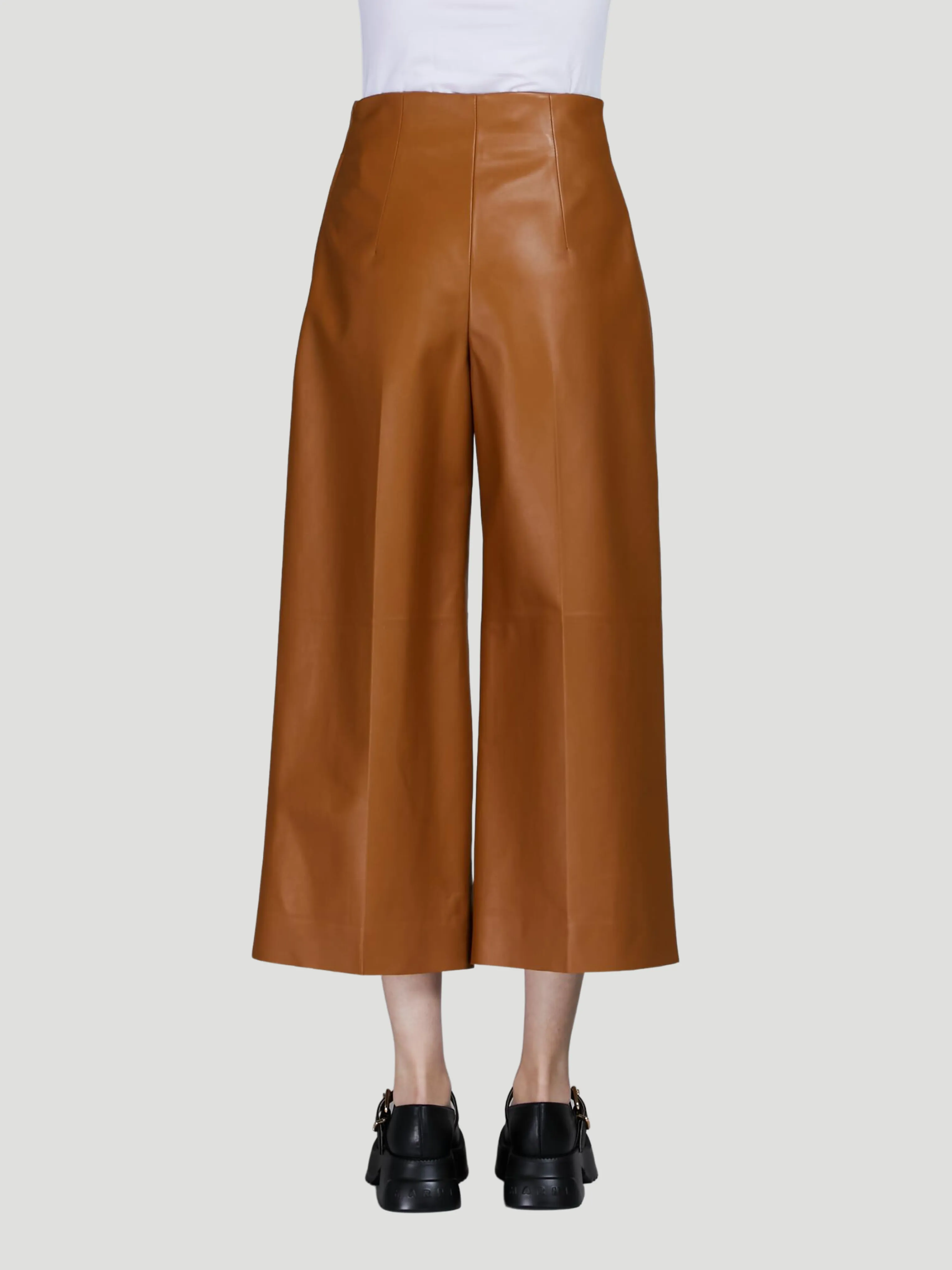 High-Waist Nappa Leather Trouser in Brown