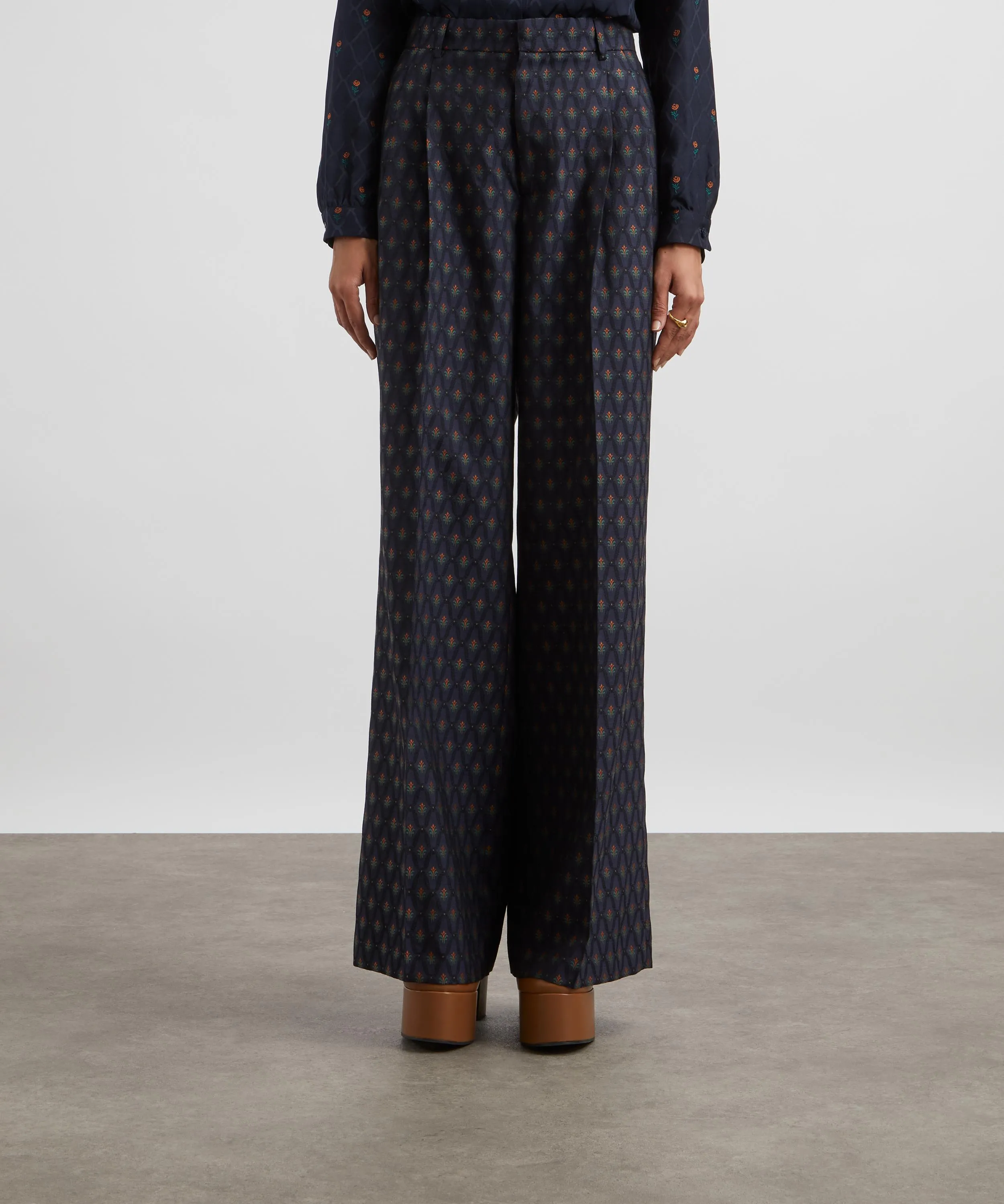 Jacquard Geometric Floral Wide Leg Trousers