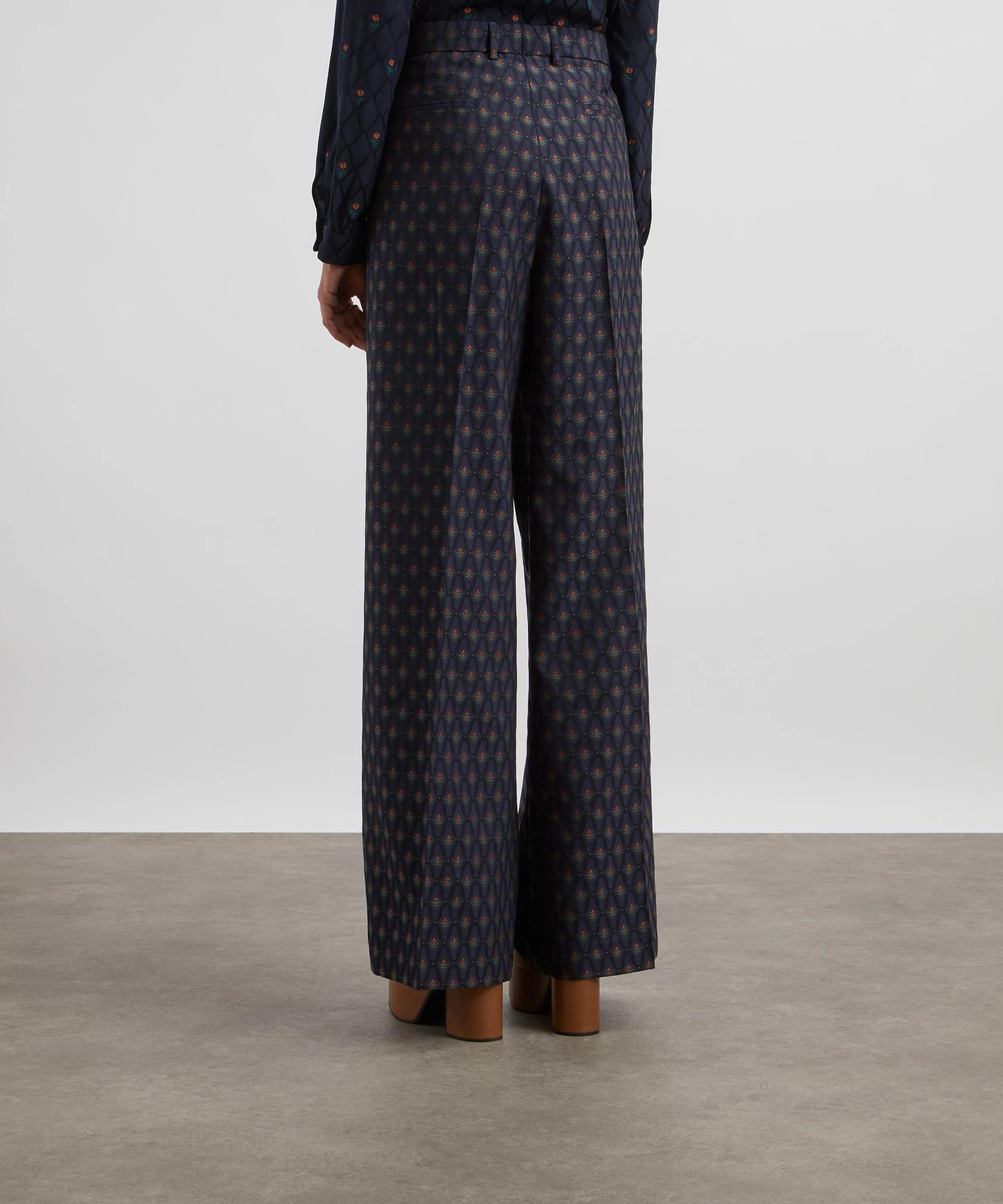 Jacquard Geometric Floral Wide Leg Trousers