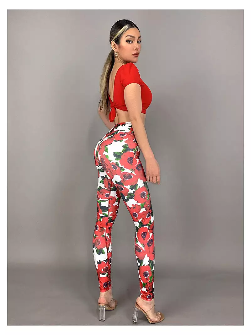 La Fitwear Legging Belt Red Floral