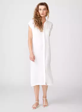 Linen Short Sleeve Maxi Shirt Dress in White