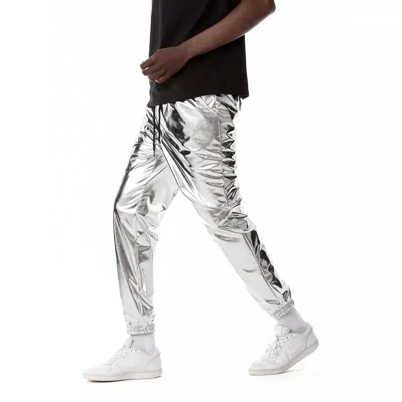 Men's Metallic Elastic Waist Wet Look Hip Hop Club Party Casual Pants