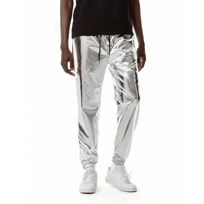 Men's Metallic Elastic Waist Wet Look Hip Hop Club Party Casual Pants