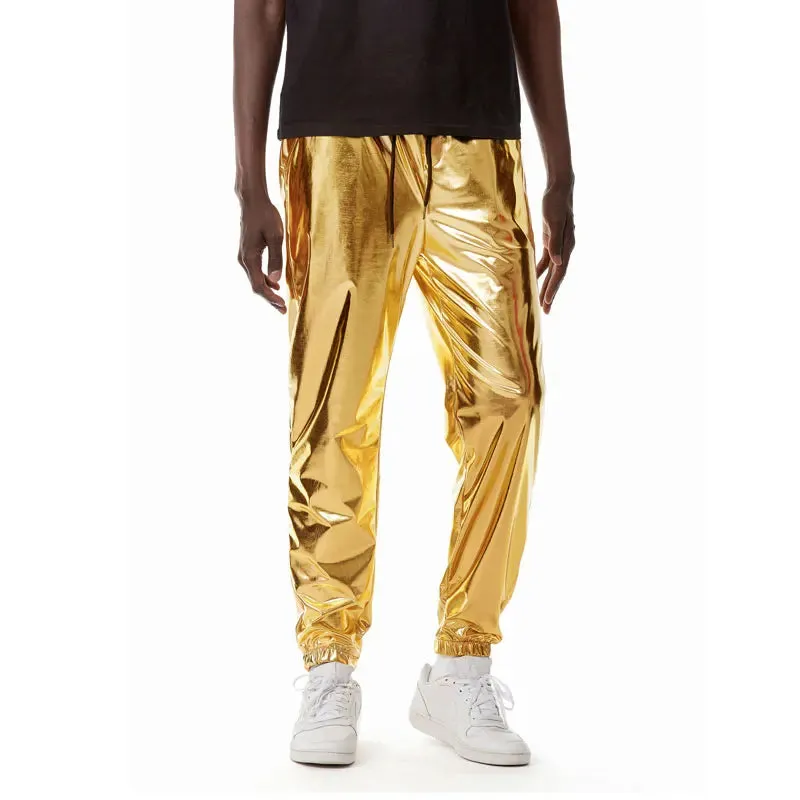 Men's Metallic Elastic Waist Wet Look Hip Hop Club Party Casual Pants