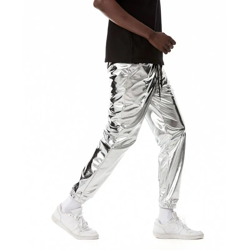 Men's Metallic Elastic Waist Wet Look Hip Hop Club Party Casual Pants