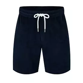 MONCLER SIDE STRIPE TOWELLING SHORTS NAVY BLUE