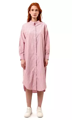 O179191 Relaxed Fit Striped Light Coral Shirt Dress