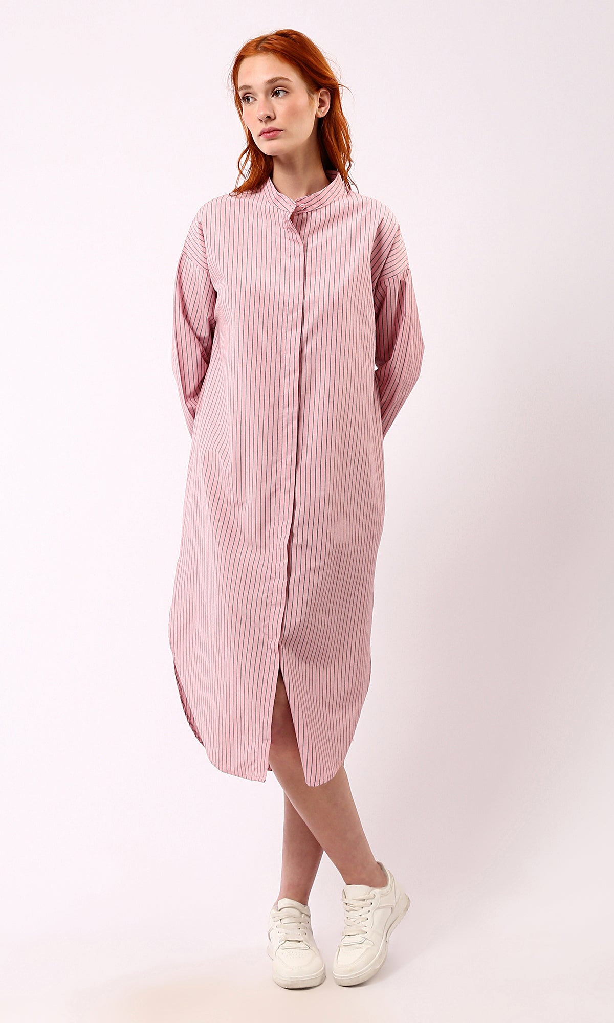 O179191 Relaxed Fit Striped Light Coral Shirt Dress