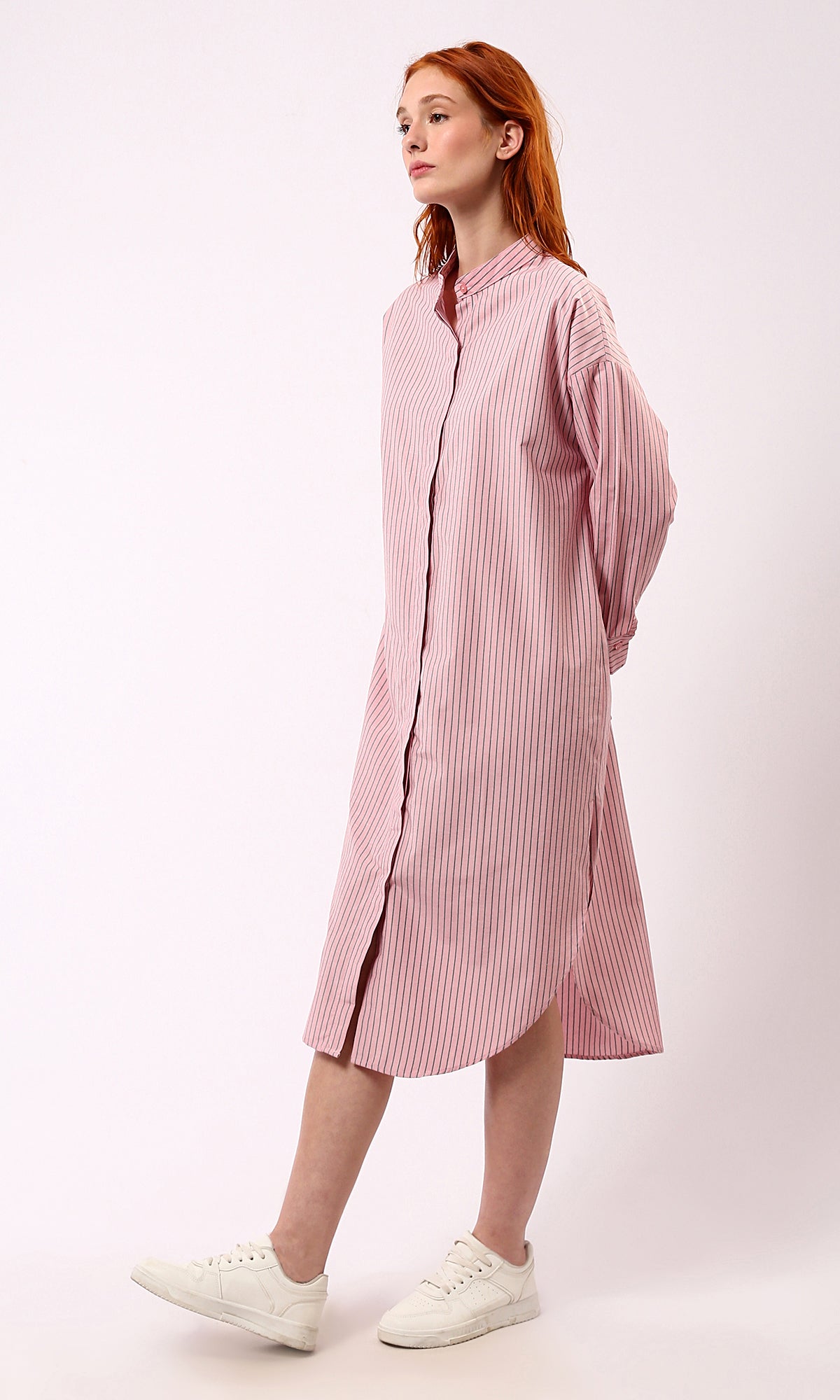 O179191 Relaxed Fit Striped Light Coral Shirt Dress