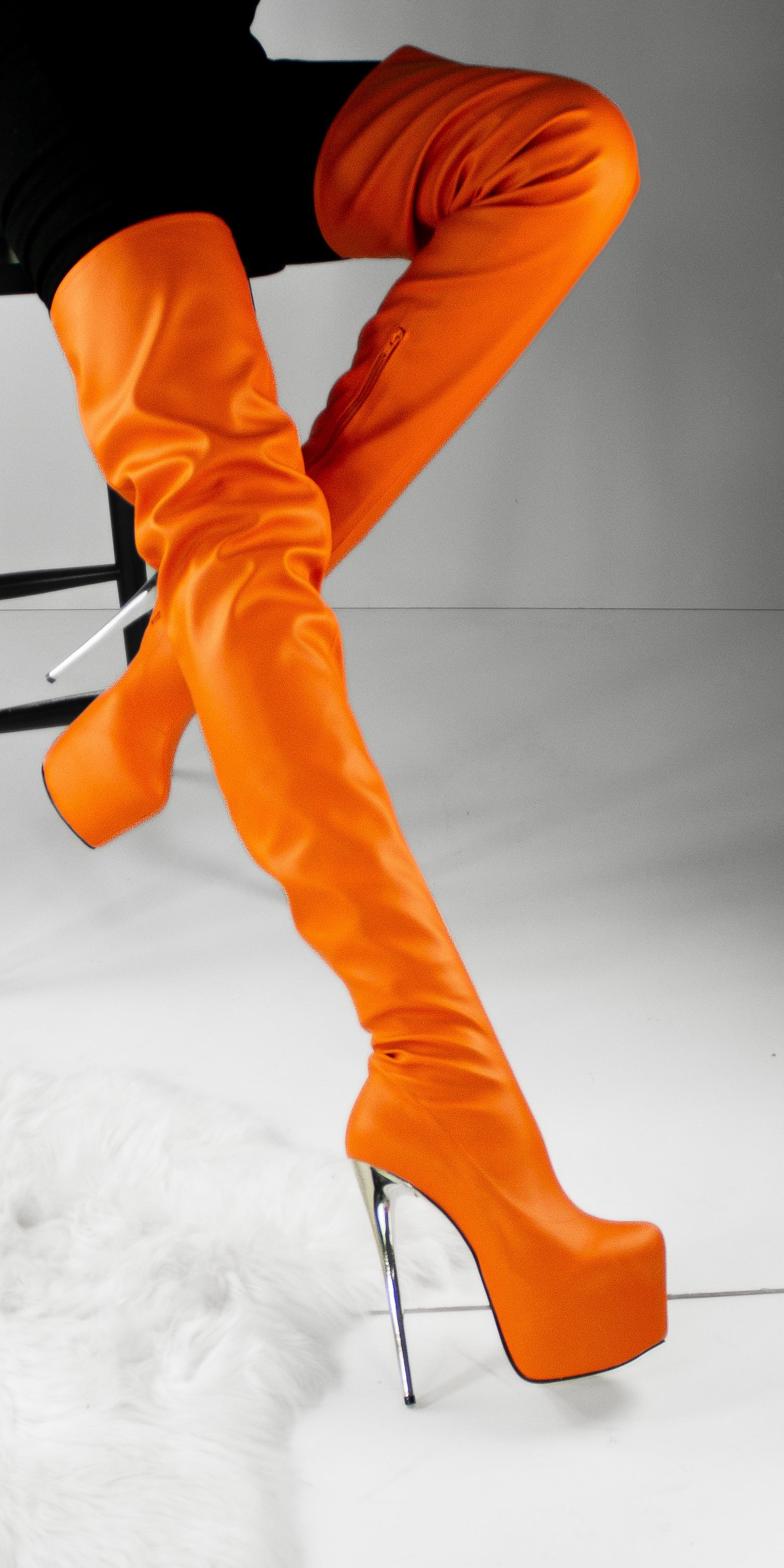 Orange Stretch 100 cm Extreme Ultra High Thigh Boots