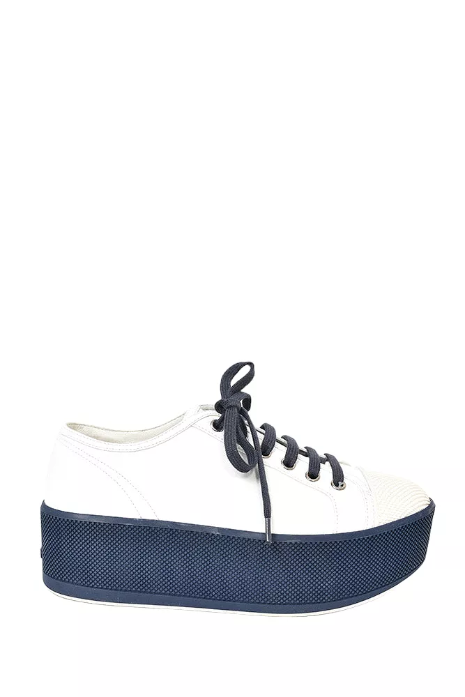 Prada White/Blue Leather Platform Sneaker sz 37