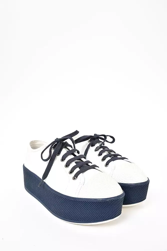 Prada White/Blue Leather Platform Sneaker sz 37