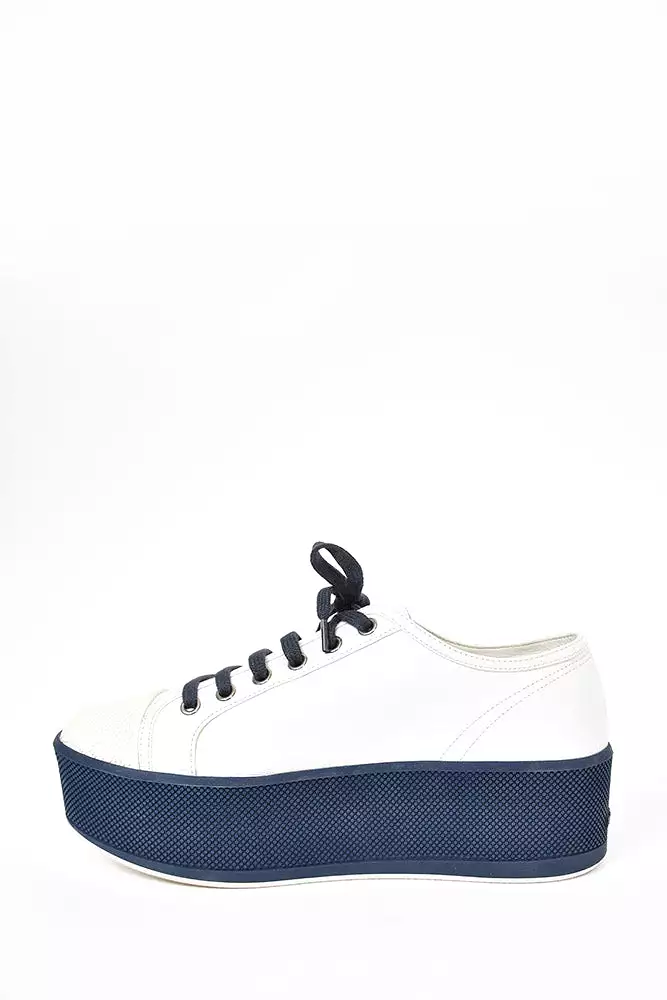 Prada White/Blue Leather Platform Sneaker sz 37