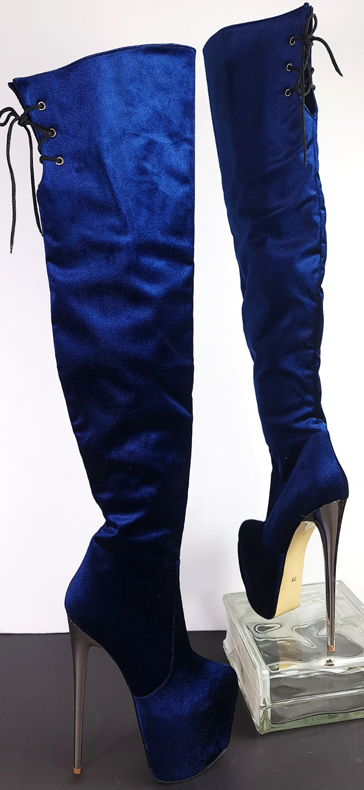 Royal Blue Velvet Platform Boots