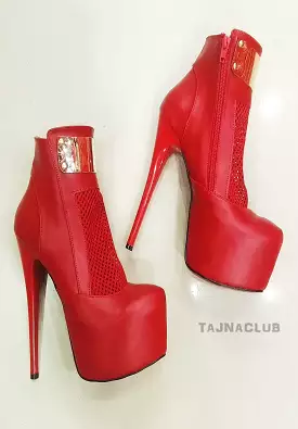 Side Zipper Boots Red Platform  High Heel Shoes