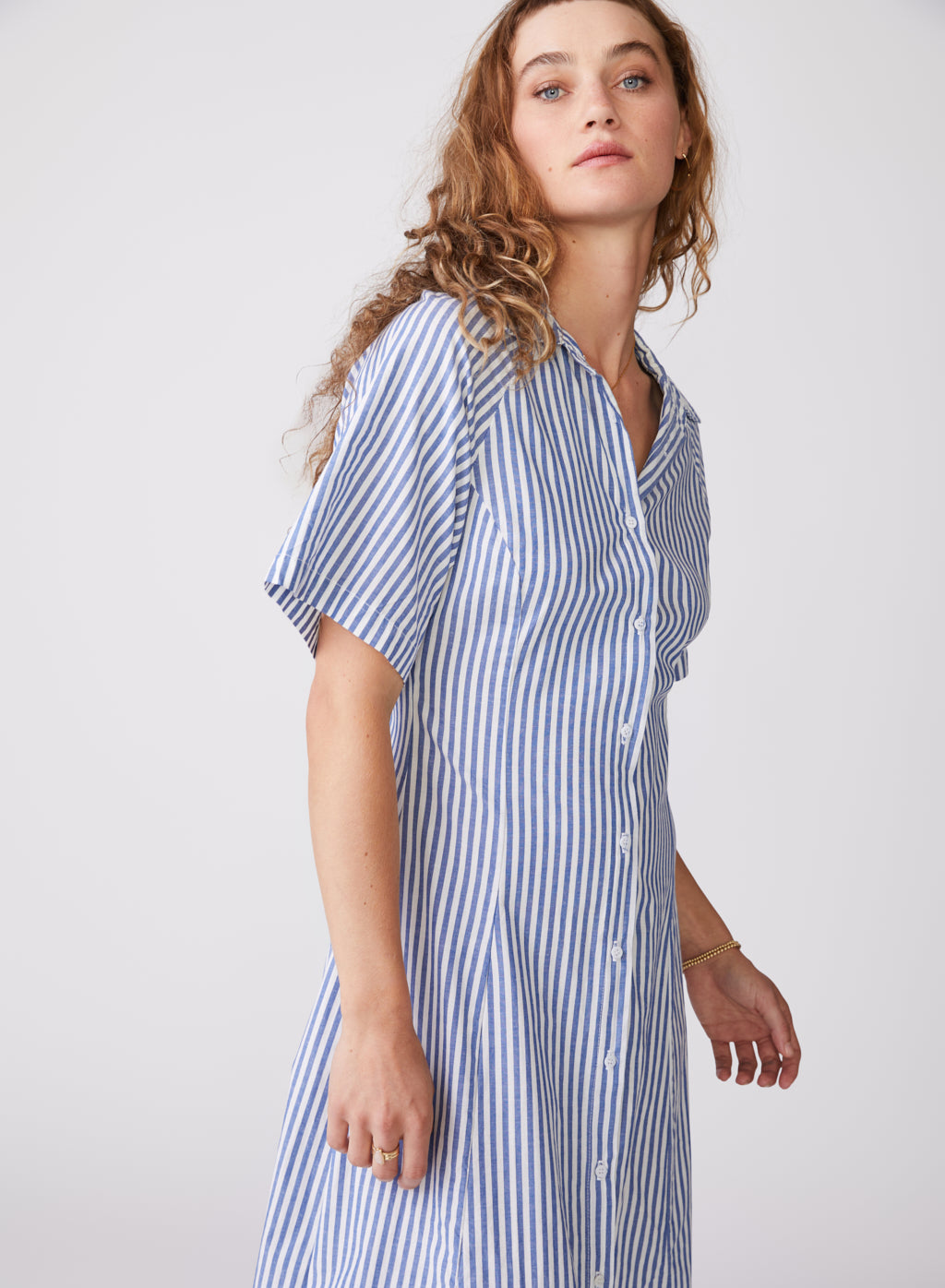 Stateside Stripe Poplin Maxi Shirt Dress in Denim