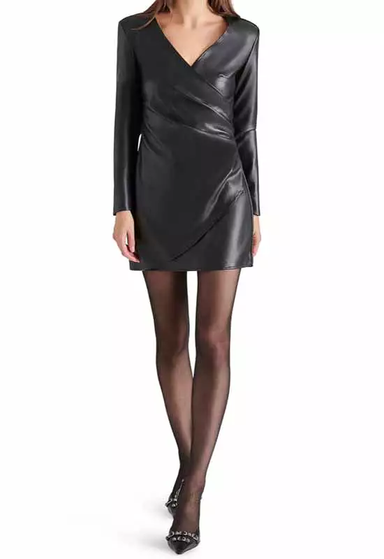 Steve Madden - Sandy Long Sleeve Faux Leather Dress Black