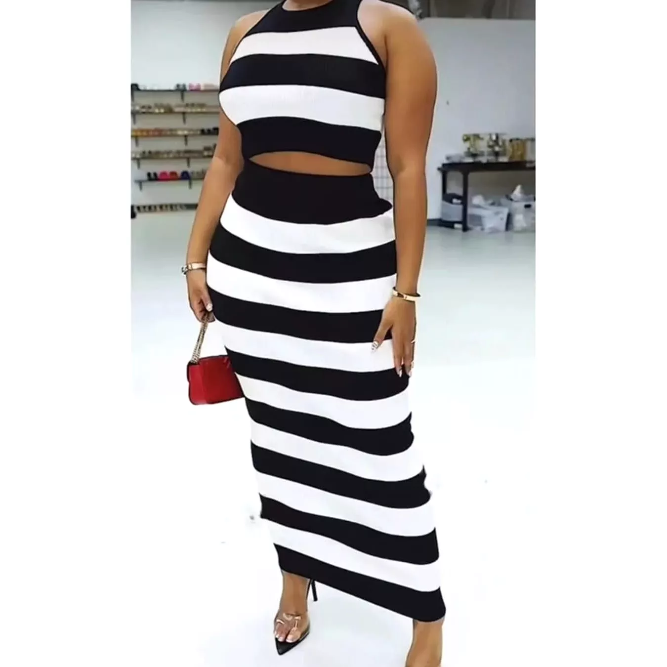 Striped Slit Skirt and Top Set