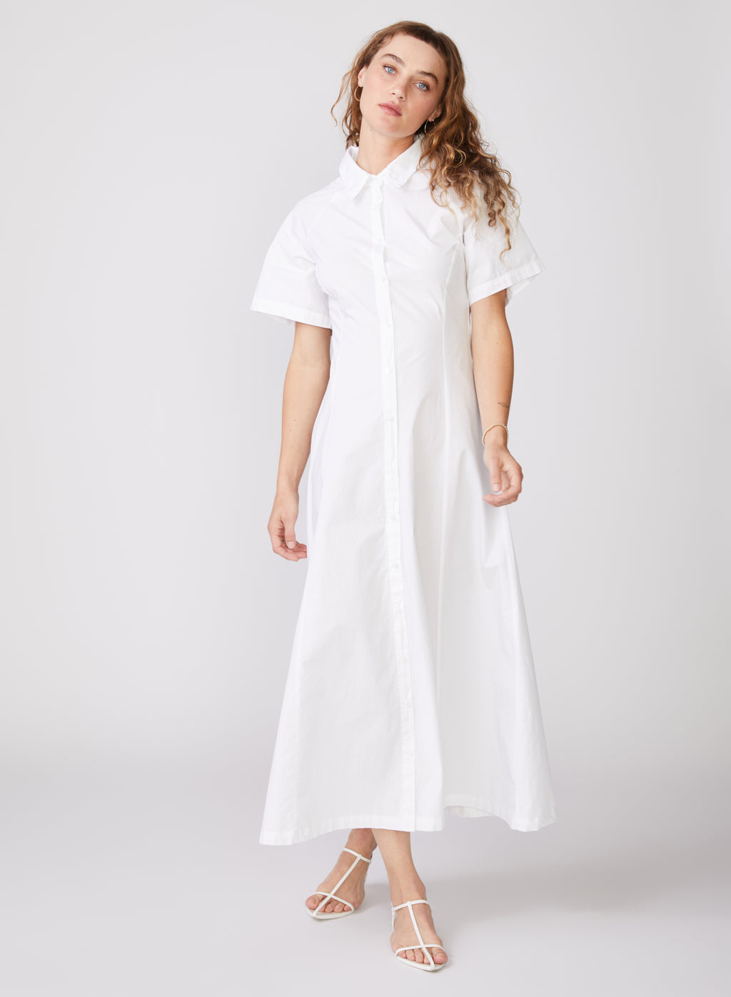 Structured Poplin Maxi Shirt Dress in White