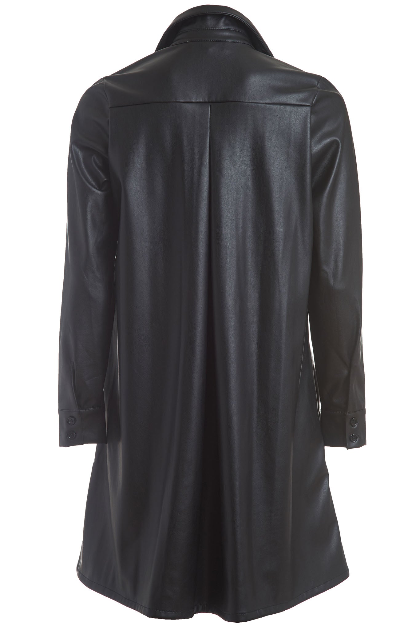 Vegan Leather Long Button Up Shirt Dress - The Lafayette